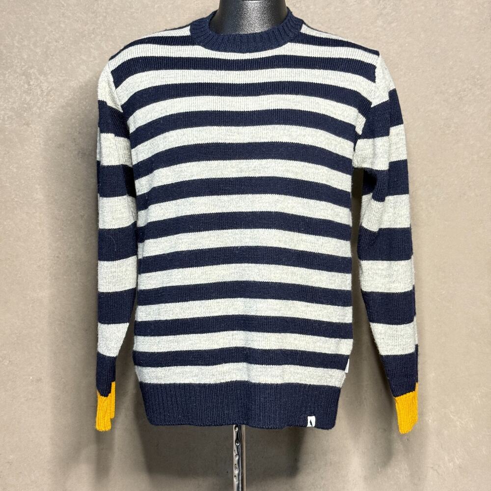 NWT Peregrine 100% Wool Stripe Crew Sweater Grey Navy Mustard Men's XL England